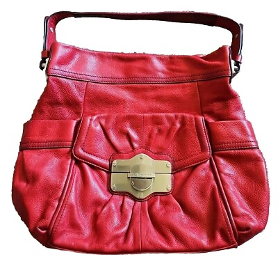 #ad B Makowsky Red leather purse hobo handbag silver tone clasp large. PB $26.00
