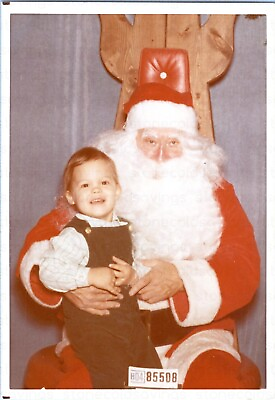 #ad VTG FOUND PHOTO 1960S HAPPY BOY SITS WITH SANTA CLAUS CHRISTMAS STUDIO SHOT $10.99