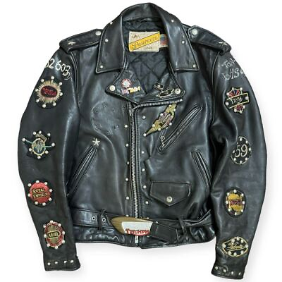 #ad Schott USA 613 Onestar Custom Stud Jean Leather Double Rider#x27;s Jacket size36 $498.00