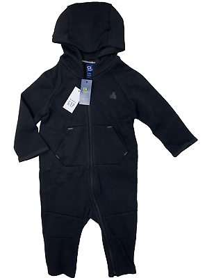 #ad NWT Baby Gap Boys 18 24 Months Black Hooded GapFit Zip Front Logo Romper $22.99