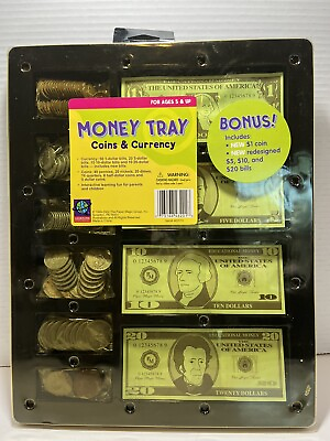 #ad Learning Playground Paper Money Tray Coin Currency Set Home Schooling Toy Fun $9.00