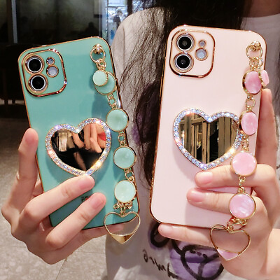#ad For Samsung Galaxy Case Diamonds Mirror Chain Bling Soft Plated Girly Cover Case $8.99