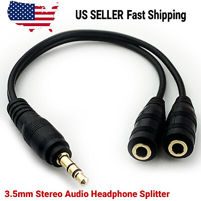 #ad 3.5mm AUX Audio Earphone Splitter 1 Male to 2 Female Gold Plated Headphone Cable $2.45
