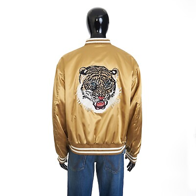 #ad CELINE 3500$ Embroidered Tiger Teddy Jacket In Gold Satin Finish Nylon $2560.00