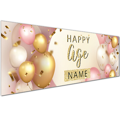 #ad 1 x 6FT Large Banner Happy Birthday Personalised Banners Pink Gold GBP 9.99