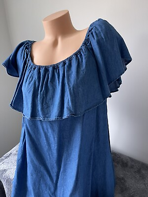 #ad Lane Bryant top womens 22 24 plus Off Shoulder Chambray Ruffle flounce 2829 $24.00