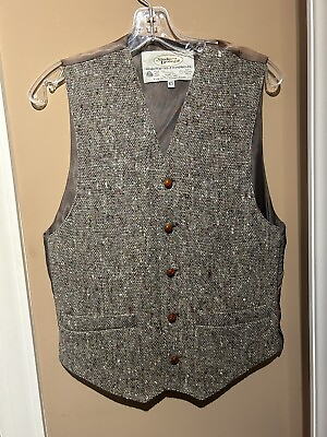 #ad Vintage Studio Donegal Wool Vest Tan Beige Olive Brown Tweed Irish Handwoven XS $78.90