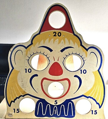 #ad 1950s WOOD CARNIVAL CIRCUS CLOWN FACE BEAN BAG TOSS GAME MADE IN GREAT BRITAIN $124.99