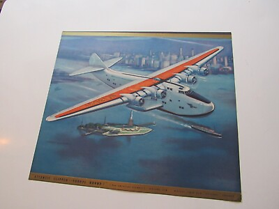 #ad Vintage 1940#x27;s Charles H. Hubbell Lithograph Print Pan American Airways ATLANTIC $49.99