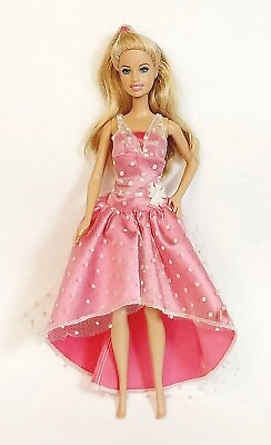 #ad Barbie Color Your World Pink Doll Polka Dot Dress 2008 Blonde Hair $16.50