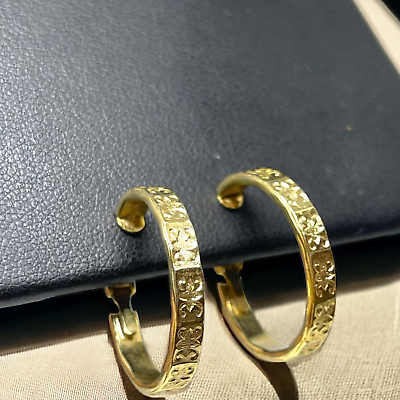 #ad La Fleur Design Gold Tone Hoop Clip On Earrings Vintage Women#x27;s Jewelry $7.99