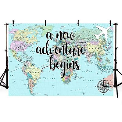 #ad A New Adventure Begins Travel Boy Baby Shower Party Decorations Backdrop Worl... $25.06