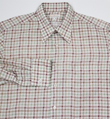 #ad Jack Varney Beverly Hills Custom Vintage 60#x27;s 70#x27;s Brown Green Plaid Shirt 16 L $10.00