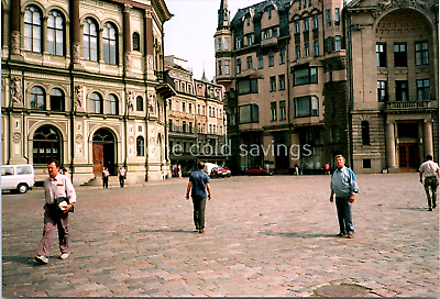#ad Found Photo 80s 90s Tourists Explore Open Plaza Stone Buildings German Town $5.99