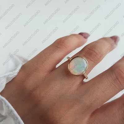 #ad Natural Ethiopian Opal Gemstone Stackable Ring Size 7 14k Yellow Gold For Women $598.00