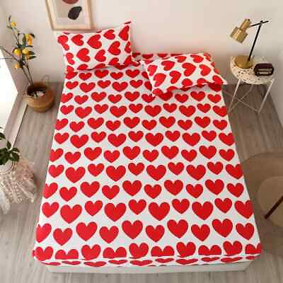 #ad Red Heart Printing Home Mattress Cover Fitted Sheet Linen Cover no pillowcase $31.94
