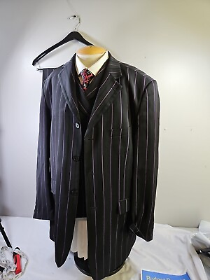 #ad Giorgio Brutini Suit 3 Piece Navy Pinstripe 42R Pants 36x28. $75.00