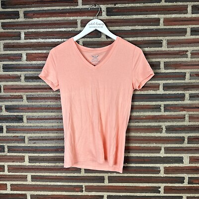 #ad Faded Glory T Shirt Pink Solid V Neck Short Sleeve Casual Pullover Basic Womens $8.99