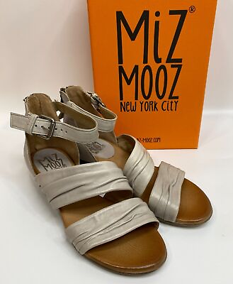 #ad Miz Mooz Womens Leather Heeled Sandals Cassie Ivory EU 37W US 6W Strappy New $45.00