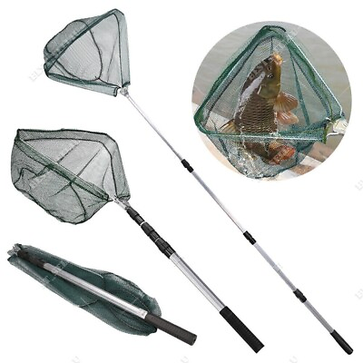#ad 74.8quot; Length Retractable Foldable Fishing Landing Net w Telescopic Pole Handle $12.49