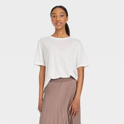 #ad Women#x27;s Short Sleeve Linen T Shirt a New Day $9.99