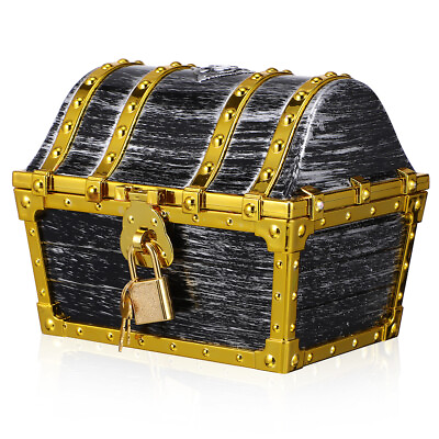 #ad Kids Pirate Treasure Chest with Lock and Key Golden Border UO $17.85