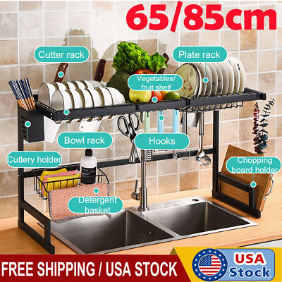 #ad Over Sink Dish Drying Rack 2 Tier Stainless Steel Cutlery Drainer Kitchen Shelf $42.45