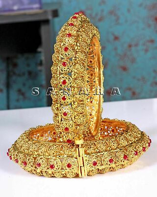 #ad Ethnic Gold Plated Indian Bollywood Screw Bangles Bracelet Wedding Polki Jewelry $40.99