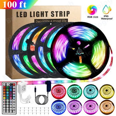 #ad 100 FT RGB Led Strip Lights Waterproof Flexible with 44 Keys Remote 12V US Power $11.13