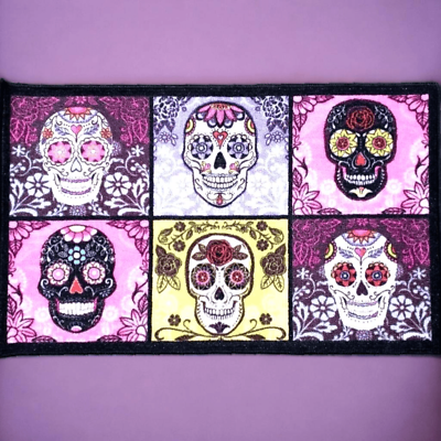 #ad Sugar Skull Purple Accent Rug Floral Bath Mat Bedroom Gothic Decor Halloween $29.71