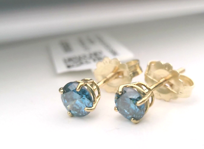 #ad NWT $2800 1 2CT TW CERTIFIED Fancy Blue Diamond Stud Earrings in 14k Yellow Gold $329.00