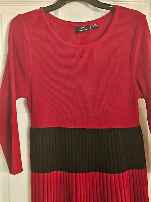 #ad Linnie For Nina Leonard Red amp; Black Sweater Dress 3 4 Sleeves Knee Length Size L $19.97