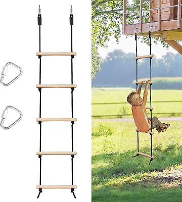 #ad Rope Ladder for Kids Climbing Obstacle Wooden Swing Rope Ladder with 2 Hooks for $43.99