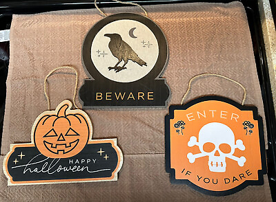#ad 3 PK Target Bullseye Playground Halloween Wooden Signs Spooky Decor NEW $18.00