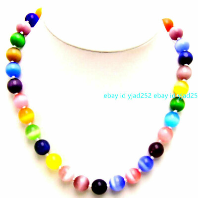 #ad 20quot; 12mm Round Multicolor Cat#x27;s Eye Beads Necklace for Women Chokers Jewelry $8.50