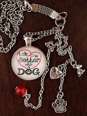 #ad Dog Love Car Mirror Charm Cabochon Tibet Silver Dog Heart Pawprint amp; Red Jade C $23.50