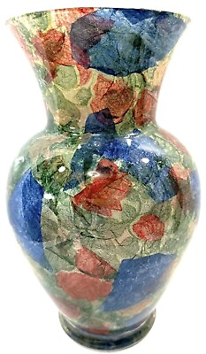 #ad Vintage Paper Mache Colorful Glass Vase Green Blue Red 10.5” Tall 6” Wide $24.97