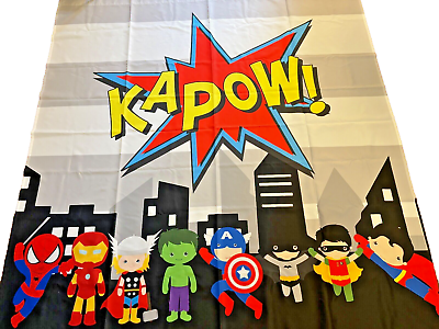 #ad Shower Curtain Superhero Cityscape Kids Bathroom KaPow $34.85