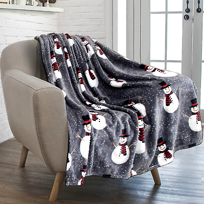 #ad Christmas Snowman Throw Blanket Grey Christmas Fleece Blanket Soft Plush W $25.62