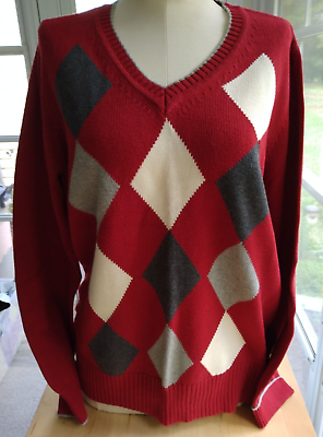 #ad Ladies Cotton Sweater Size Large Red Classic Print $15.00