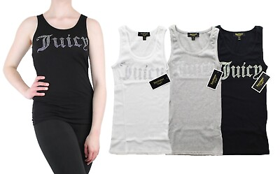 #ad Juicy Couture Tank Top Women#x27;s Gothic Crystal Logo Ribbed Sleeveless Shirt $19.99
