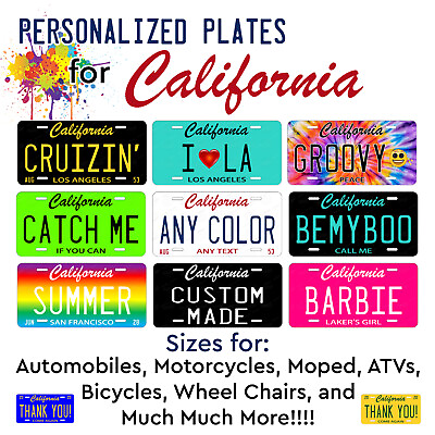 #ad Any Color Customized Aluminum California LICENSE PLATE TAG Auto ATV Motorcycle $16.99