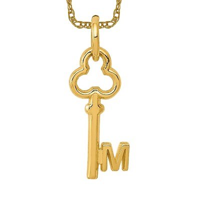 #ad 14K Yellow Gold Dainty Letter M Initial Name Monogram Necklace Charm Pendant $374.00