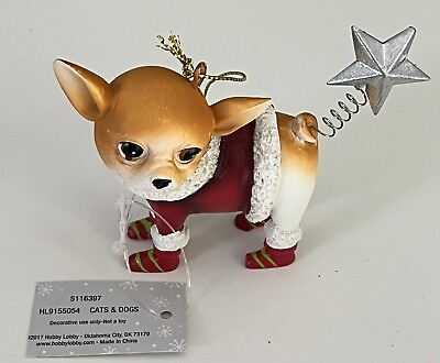 #ad Chihuahua Dog w Spring Star Tail Sweater Boots Christmas Tree Ornament New w Tag $10.00