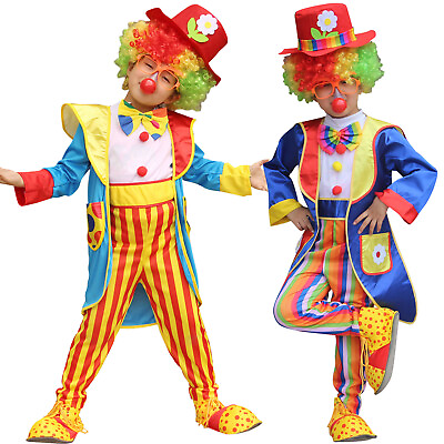 #ad Kids Classic Clown Costume Cosplay Party Funny Jumpsuit with Coat Hat Bowtie Set $20.82