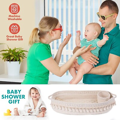 #ad Rolife Beige Cotton Hemp Baby Diaper Changing Basket Tassel Removable Foam Pad $39.99