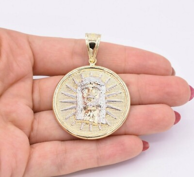 #ad 2quot; Jesus Head Medallion Diamond Cut Charm Pendant Real 10K Yellow Gold $362.99