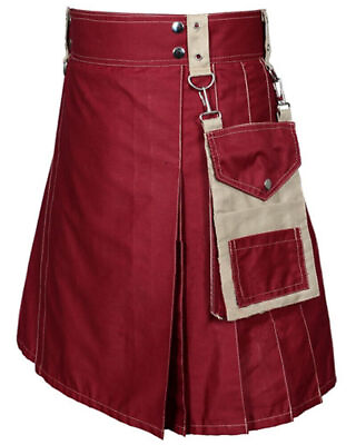 #ad Scottish Maroon Kilts Modern Fashion Utility Kilt For Men#x27;s Size 30quot; to 56quot; $48.45