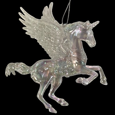 #ad Unicorn Iridescent Christmas Ornament Pegasus Wings Glitter Party Decor Clear $10.99