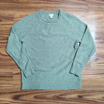 #ad LL Bean Mens Knit Sweater M Green Roll Neck Cotton Heavy Pullover Casual $25.49